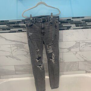 grey wash american eagle ripped jeans